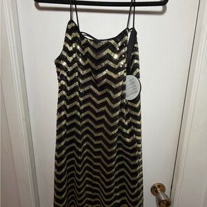 Vero Moda Black and Gold Sequin Chevron Slip Dress